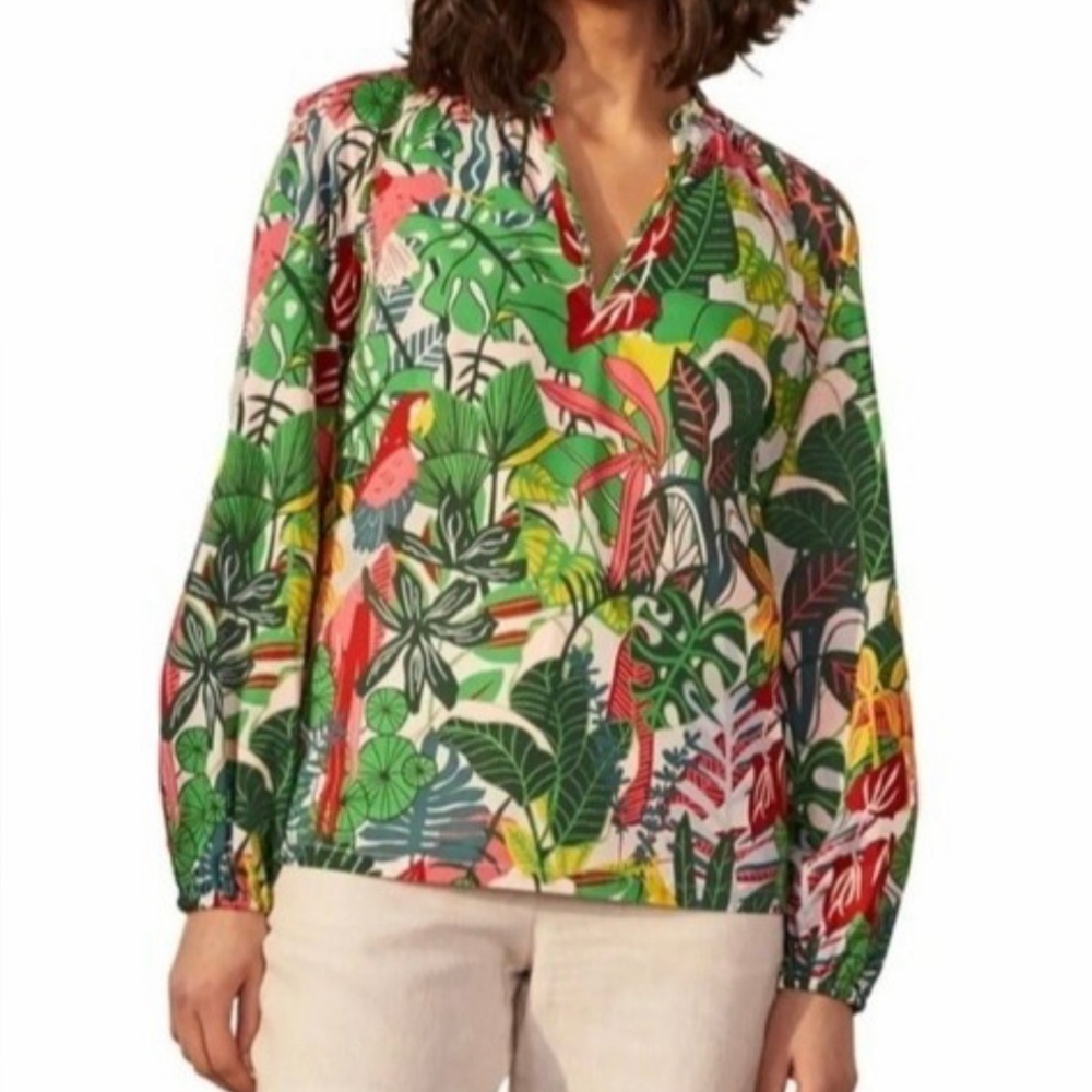 Boden Women’s Cotton Palm Leaf Paradise Tropical Jungle Blouse Size 4